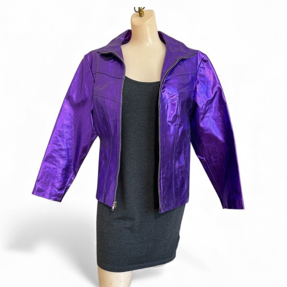 Wilsons Leather Shiny Purple Jacket - Picture 7 of 9